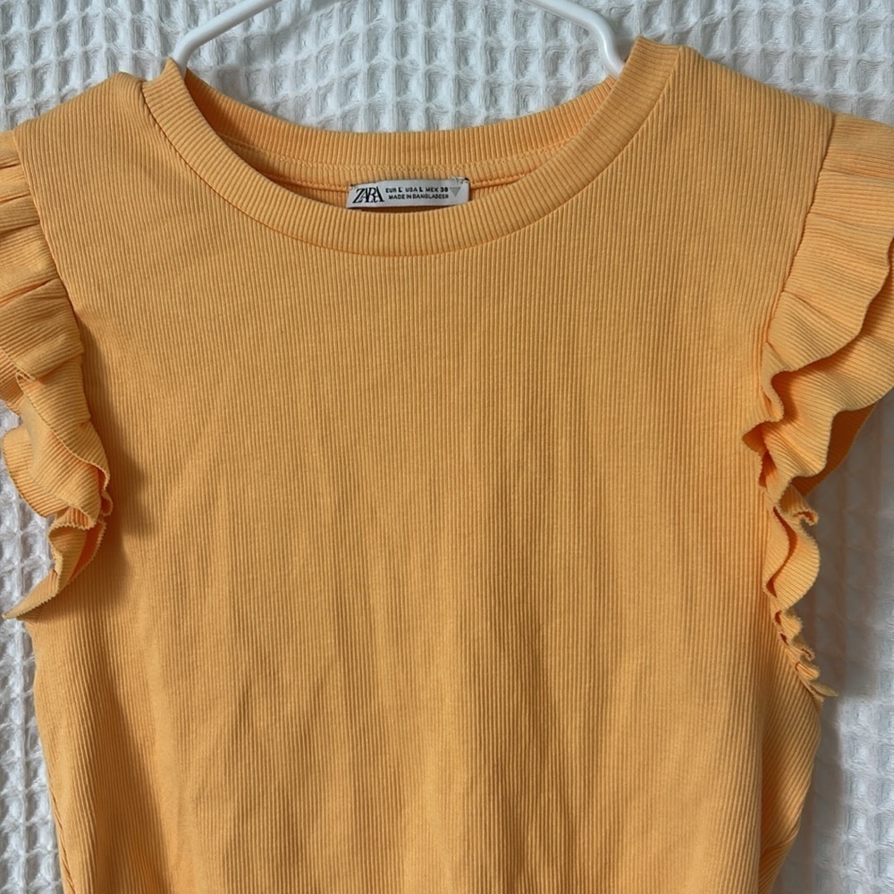 Zara Ruffle Sleeve Ribbed Tank Top Large - Picture 2 of 5